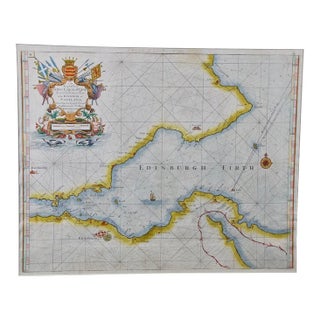 Edinburgh, Scotland: A 17th Century Hand-Colored Sea Chart of the Coast of Edinburgh, Scotland, 1693 For Sale
