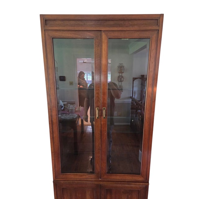 Wood 1980s Ethan Allen Canova Campaign Hutch Curio China Cabinet Display Shelf For Sale - Image 7 of 17