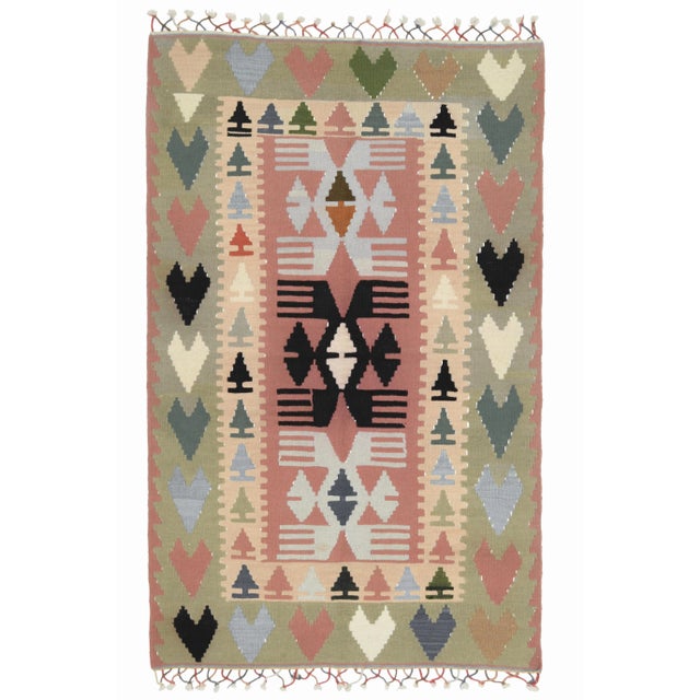 1970s Vintage Turkish Oushak Handmade Wool Cotton Green Runner Rug For Sale - Image 11 of 11