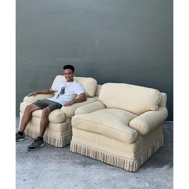 Vintage Jack Phillips Overstuffed Lounge Chairs With Bullion Trim - A Pair For Sale In West Palm - Image 6 of 12