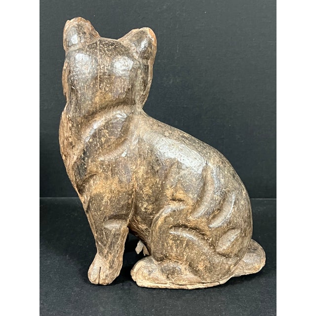 Late 20th Century Folk Art Carved Wooden Cat Sculpture For Sale - Image 10 of 10