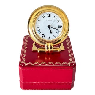 Cartier Colisee Art Deco 24k Gold-Plated Travel Desk Clock, 1990s For Sale