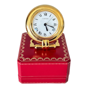 Cartier Colisee Art Deco 24k Gold-Plated Travel Desk Clock, 1990s