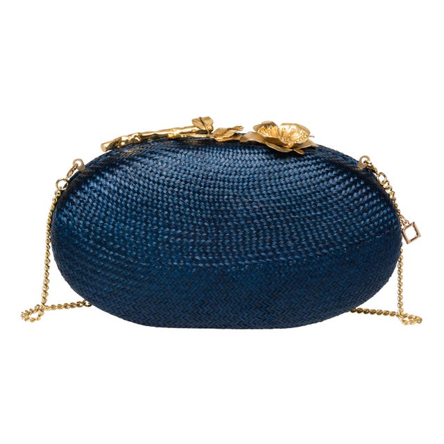 Textile Joanna Oval Clutch in Navy For Sale - Image 7 of 7