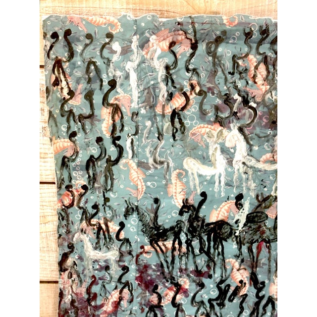 Purvis Young Mixed Media on Poster Board with Seahorse Fabric & Painted Warriors For Sale - Image 11 of 18