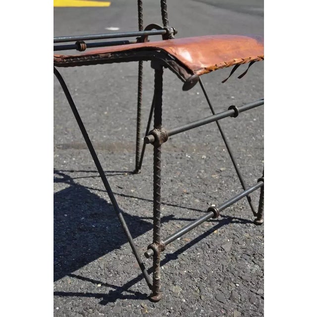 Brutalist Ilana Goor Style Iron & Glass Dining Set, Table & 8 Leather Chairs - Set of 9 For Sale - Image 10 of 11