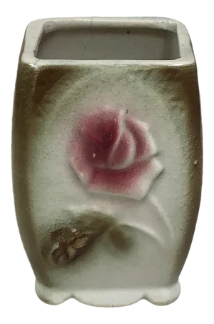 C.1900 French Majolica Pot Vase With Rose