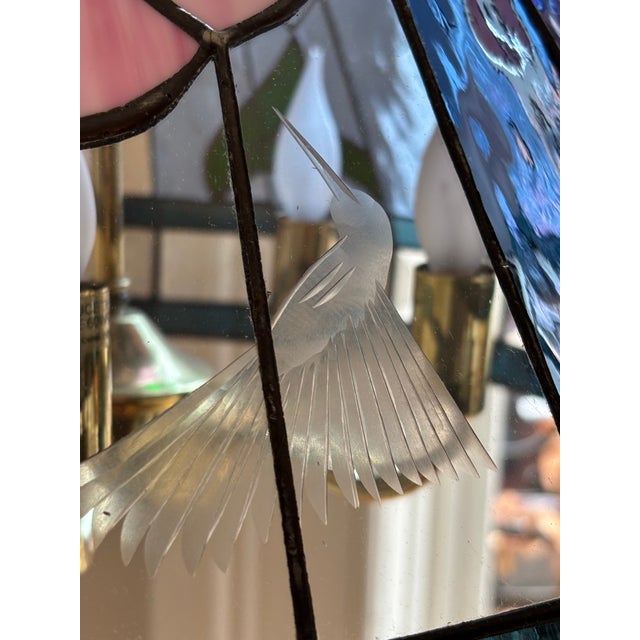 Vintage Tiffany-Inspired Stained Glass Hummingbird Pendant Lamp For Sale - Image 12 of 18