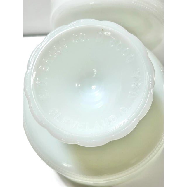 White Pair of e.o. Brody Milk Glass Pedestal Compotes – Vintage American Fruit Bowls For Sale - Image 8 of 8