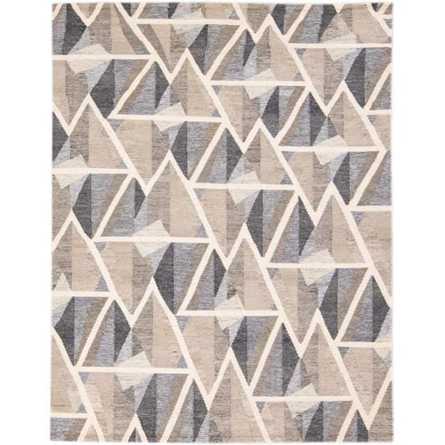Modern Swedish Style Flatweave Geometric Abstract Brown Wool Rug For Sale - Image 10 of 10