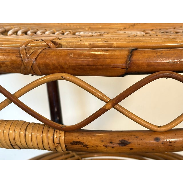 Round Rattan and Bamboo Coffee Table, 1970s For Sale - Image 6 of 9