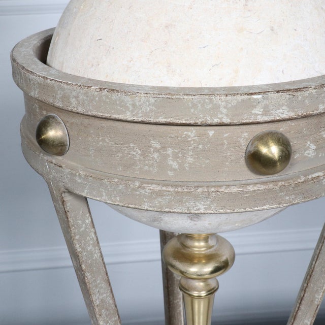 Modern 1990s Neoclassical Modern Micheal Taylor Travertine Cast Iron and Brass Sculptural Lamp For Sale - Image 3 of 11