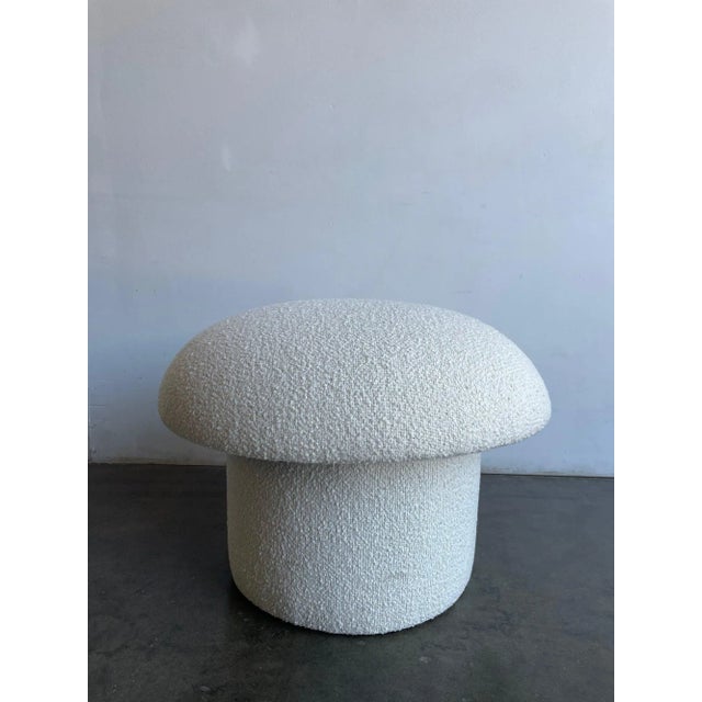 Contemporary Modern White Boucle Shroom Ottoman For Sale - Image 3 of 6
