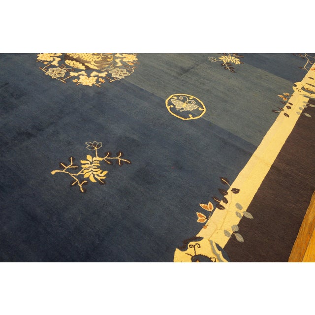 Royal Blue A Royal Blue Background Color With Lovely Floral Border Antique Chinese Peking Rug For Sale - Image 8 of 9