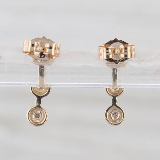 Modern Champagne Diamond 3-Stone Journey Drop Earrings 10k Yellow Gold, Pair For Sale - Image 3 of 4