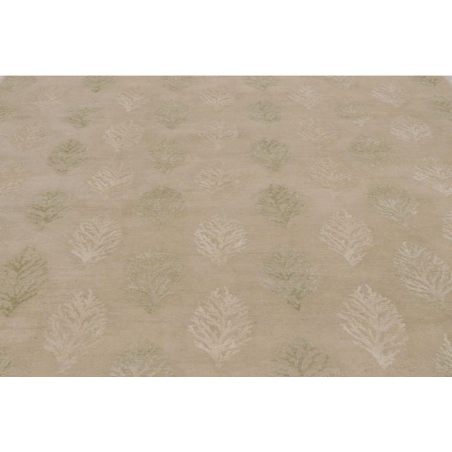 Rug & Kilim Rug & Kilim’s Block Print Rug With Sage and Ivory Leaf Florals For Sale - Image 4 of 10