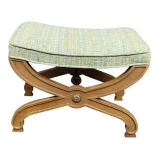 Cherry Wood X-Base Upholstered Bench For Sale