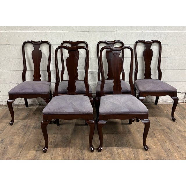This is a gorgeous full set of six vintage Ethan Allen Georgian Court dining side chairs #11-6400 finish #225. The chairs...