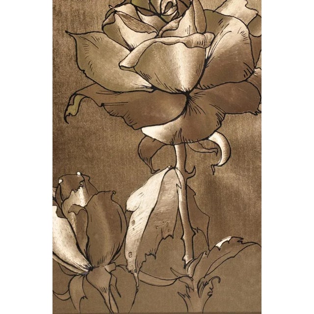 Framed Gold Painting of Rose, 1970s, in Very Good conditions. Designed 1970 to 1979