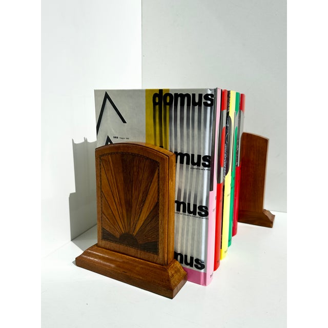 Vintage Art Deco Wooden Bookends with Sunburst Inlays, Germany, 1930s, Set of 2 For Sale - Image 6 of 16