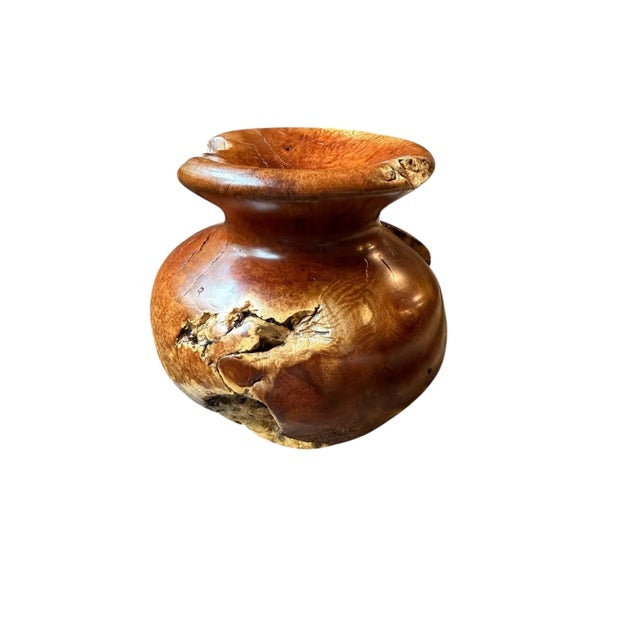 Vintage Burlwood Hand Turned Vase Brutalist Decor For Sale - Image 4 of 9