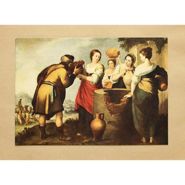 Ruby Red 1900s After Bartolomé Esteban Murillo, "Rebecca and Eliezer" Antique Full-Color Print For Sale - Image 8 of 8