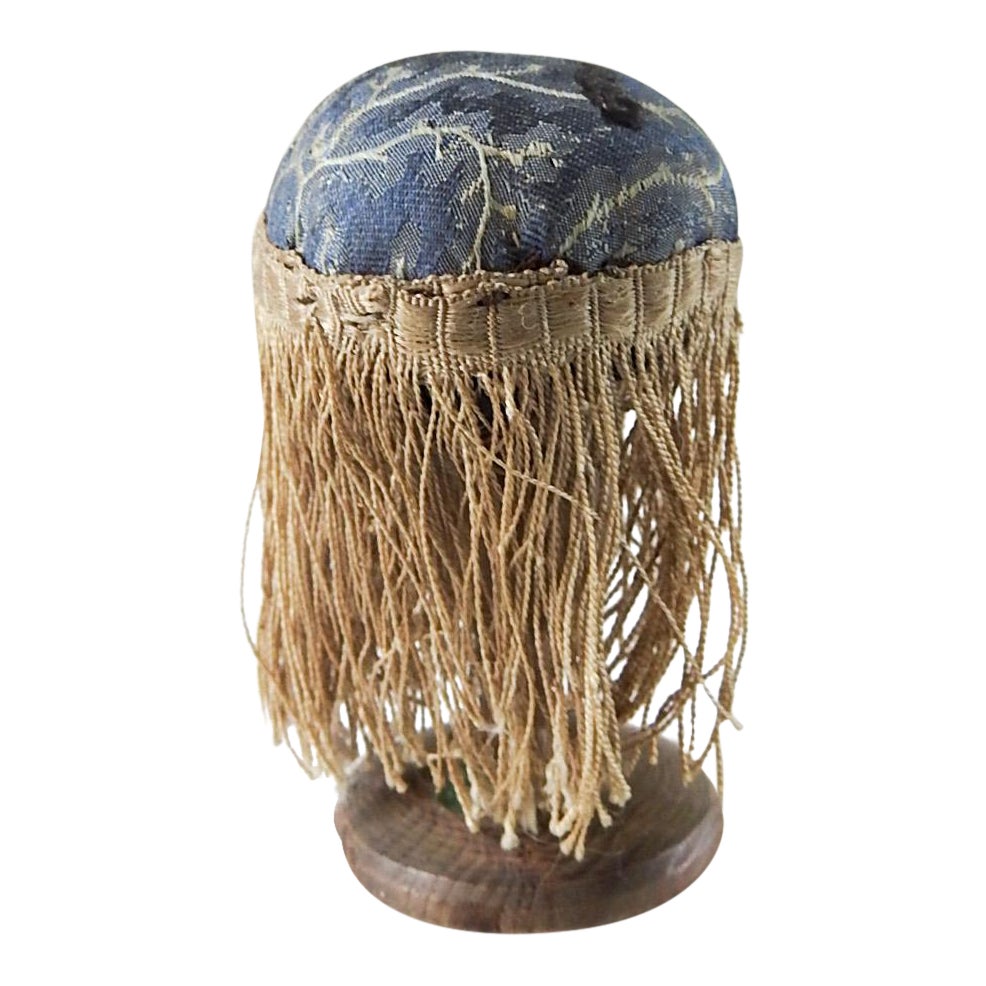 Tiny Antique Make Do Silk Treenware Wood Pincushion Chairish