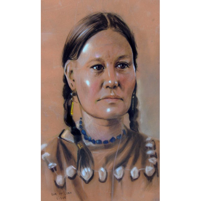 Realism "Ear of Corn, Sioux", Mid Century Native American Portrait by Robert Floodstrand For Sale - Image 3 of 4