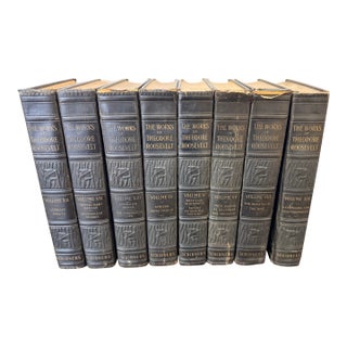 Rare 1926 Theodore Roosevelt National Edition Black Leather Bound Books Set of 8 For Sale