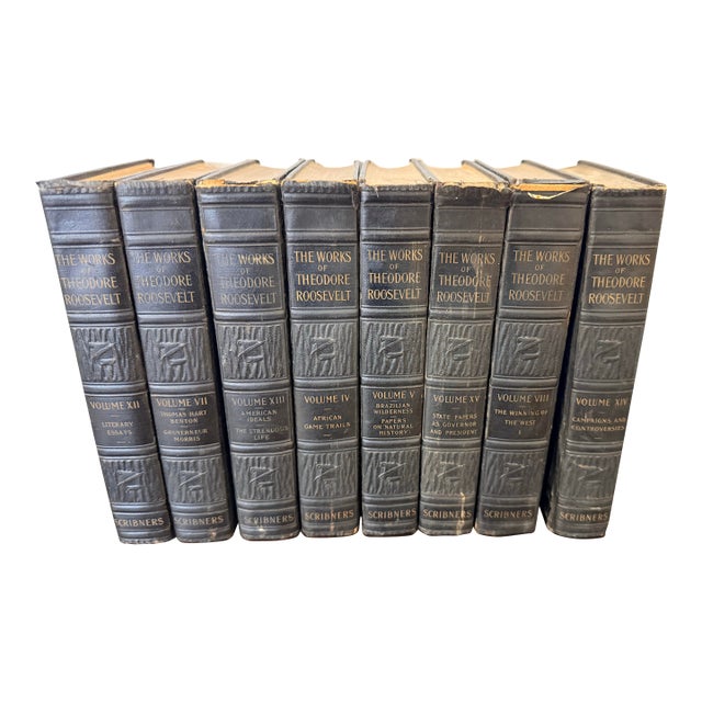 Rare 1926 Theodore Roosevelt National Edition Black Leather Bound Books Set of 8 For Sale