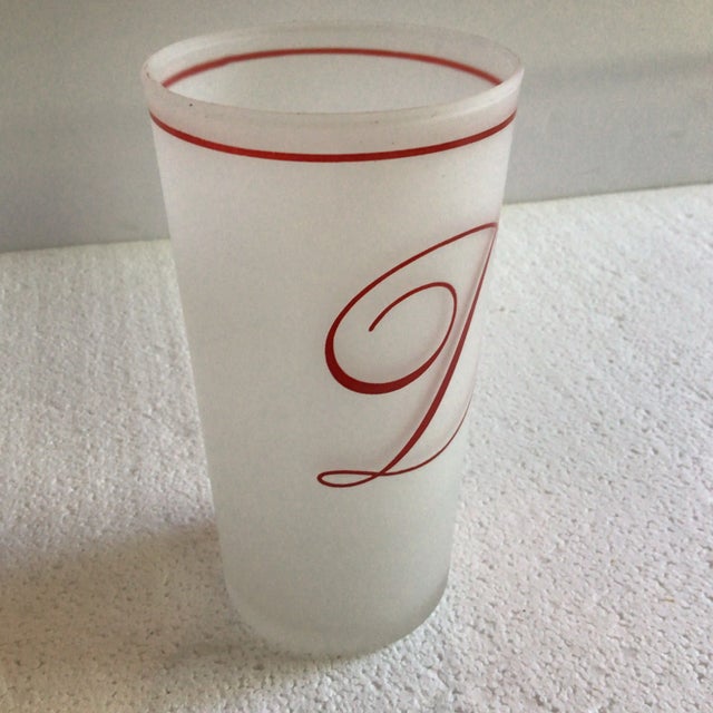 Vintage Federal Frosted Highball Glasses Embossed With a Cursive Red D- Set of 8 For Sale In Sacramento - Image 6 of 13