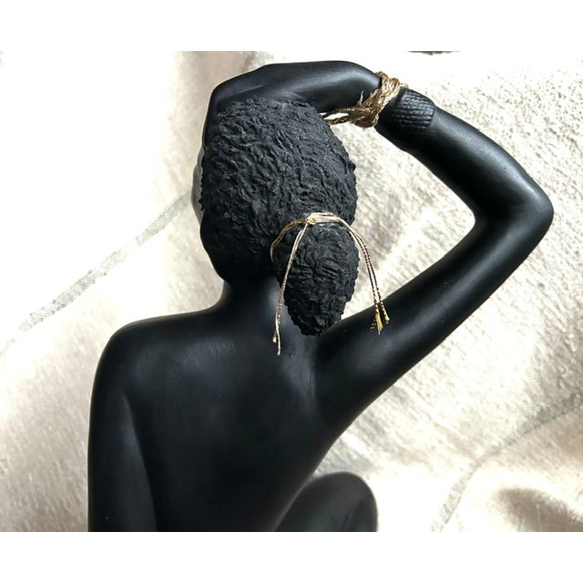 Black Vintage Seated African Woman Ceramic Sculpture For Sale - Image 8 of 18