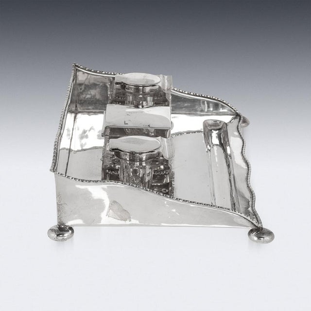 Silver Antique 20th Century Edwardian Silver Inkwell Desk Set, Chester, 1908, Set of 4 For Sale - Image 8 of 12