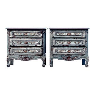Made in France - Carved Cherry Louis XV Style French Three Drawer Nightstands - a Pair For Sale