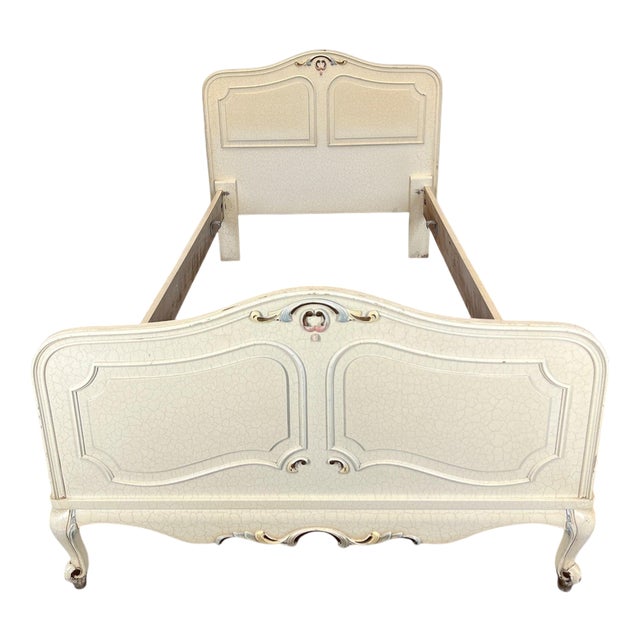 Vintage French Single Bed Frame with Carved Headboard For Sale