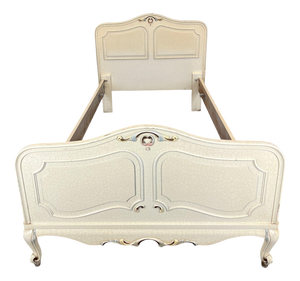 Vintage French Single Bed Frame with Carved Headboard