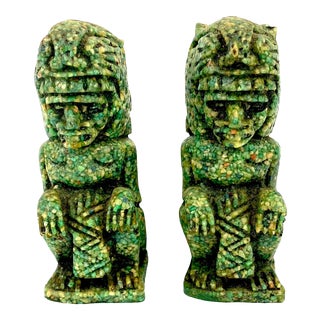 1960s Mid-Century Modern Vintage Aztec Jade Bookends - a Pair For Sale