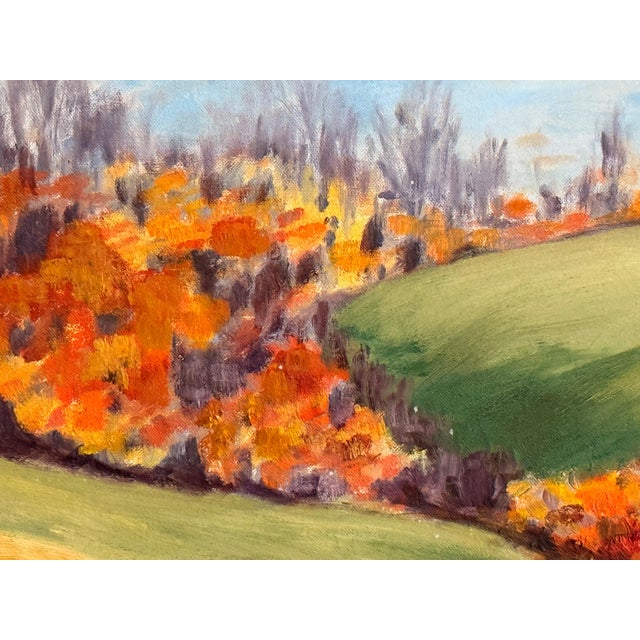 American c.1938 American Autumn Harvest Landscape Painting Oil on Board Signed p.a. Meyer For Sale - Image 3 of 9