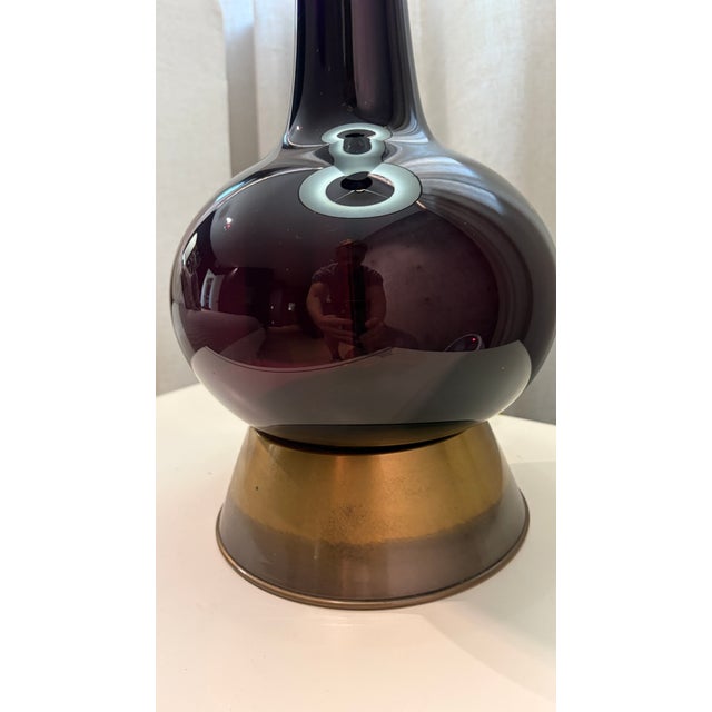 Rare Pair - Vintage Marbro Amethyst Art Glass Table Lamps, McM, C. 1960s, Brass Base, 58.5" Tall For Sale - Image 11 of 12