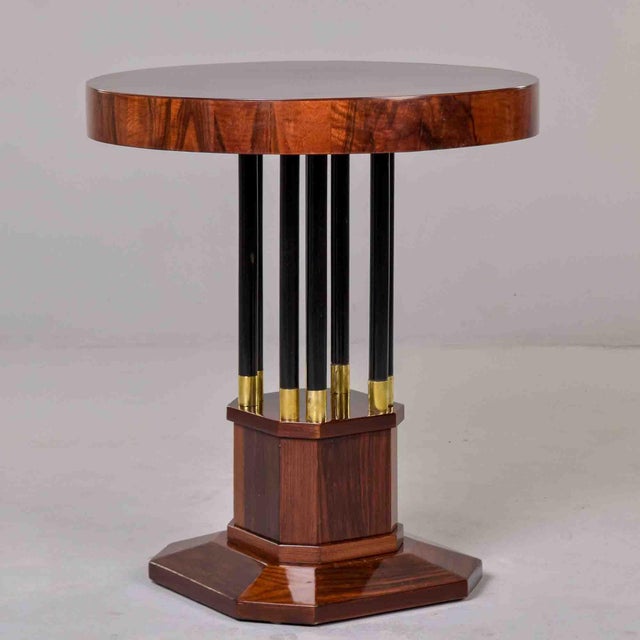Art Deco Mahogany Center Table With Ebonized Column Base and Brass Trim For Sale - Image 10 of 10