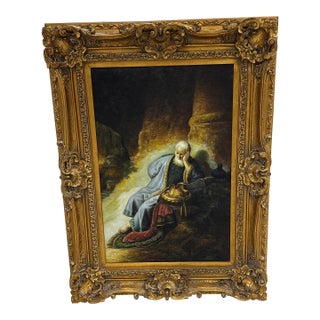 Vintage Rembrandt Jeremiah Lamenting Jerusalem Oil Painting Framed Baroque Art For Sale