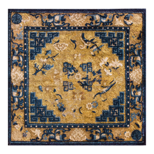 1850s Yellow Medallion Antique W. Chinese Ningxia Rug 2'4" X 2'4" Handknotted Wool Carpet