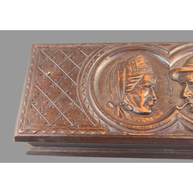 Early 20th Century Early 20th Century Antique Hand Carved Figural Wood Glove Box Folk Art Primitive Signed For Sale - Image 5 of 10