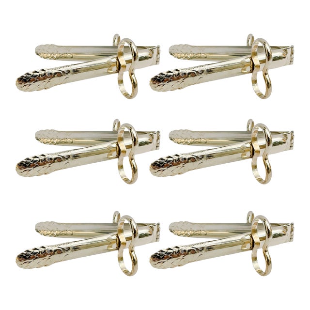 Early 20th Century French Silverplated Asparagus Tongs, Individual Servers - Set of 6 For Sale