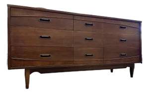 1960s Walnut 9 Drawer Lowboy Dresser by Hooker Furniture