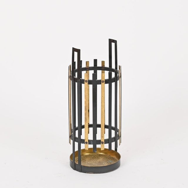 Italian Sculptural Brass and Black Iron Umbrella Stand by Gio Ponti, Italy, 1950s For Sale - Image 6 of 9