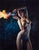 Fire Starter by Dave Seeley | Oil on Canvas on Board Woman creating flames with her hands. For Sale