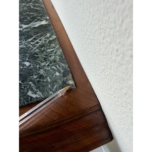 Large- French Art Deco Empire Style Mahogany & Green Marble Top Two-Tier Demilune Console Table For Sale - Image 16 of 17