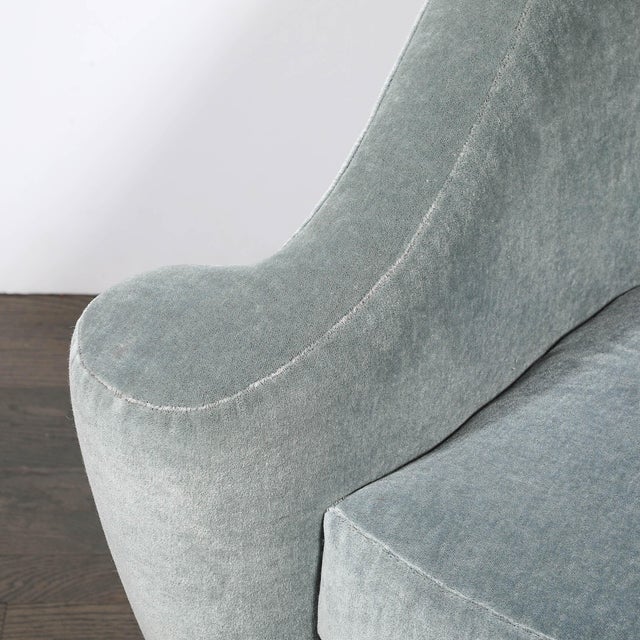 1940s Art Deco Scroll Form Lounge Chair W/ Walnut Supports & Powder-Blue Velvet Mohair For Sale - Image 5 of 13