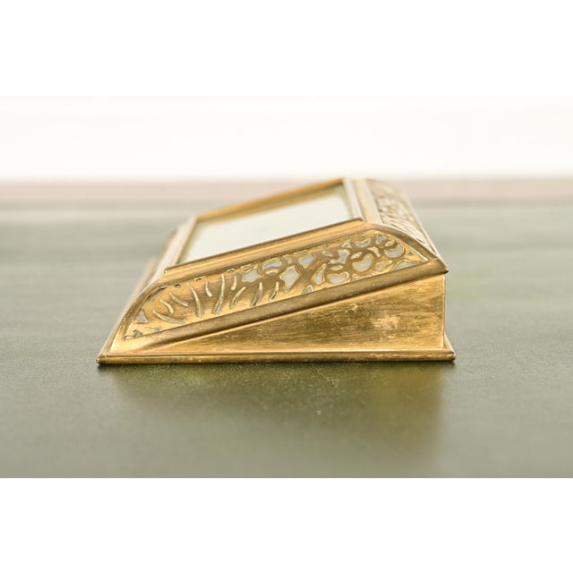 Tiffany Studios New York Grapevine Bronze Doré and Favrile Slag Glass Desk Calendar Holder or Picture Frame For Sale In South Bend - Image 6 of 12